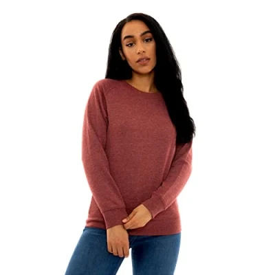 Image of Style It Up *Womens Raglan Plain Crew Neck Sweatshirt Pullover Sweater Long Sleeve Jumper Top (Maroon, S)
