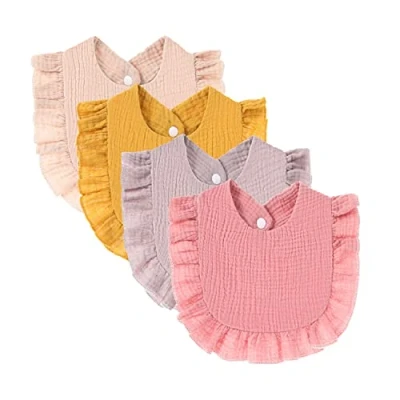 Image of 4 PACK Solid Muslin Baby Drool Bibs Set for Unisex Boys Girls Cotton Adjustable Teething Feeding Drooling (Pink Set)