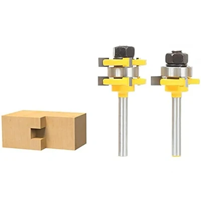 Image of TOPWAY 1/4 Inch Shank Tongue and Groove Router Bit Set 2PCs, 3 Teeth T Shape Woodworking Milling Wood Cutter Tool for Engraving Trimming Machine 133300