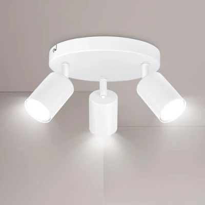 Image of Ketom Round 3 Way Ceiling Spotlight Fitting White GU10 LED Light Rotatable Modern Metal Bulb not Included