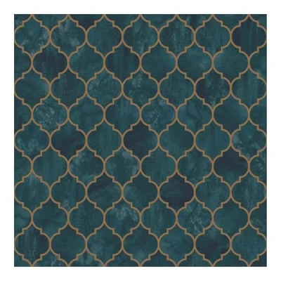 Image of Contour Antibac Tegula Teal Geometric Wallpaper Paste The Wall &amp; Copper Lavish Design Antibacterial