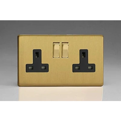 Image of Varilight 2 Gang 13 Amp Double Switched Socket Dimension Screwless Brushed Brass XDB5BS