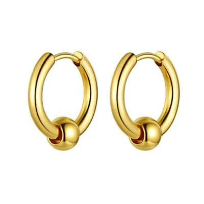 Image of GoldChic Jewelry Men Gold Beads Huggie Earrings for Women, Hinged Hoop Earring Plain Geometric Punk Jewellery