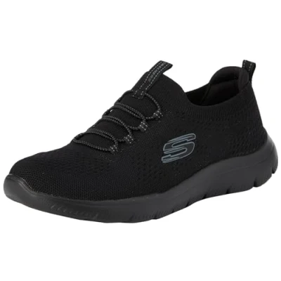 Image of Skechers Womens Summits Top Player Sneaker, Black Knit Trim, 2 UK
