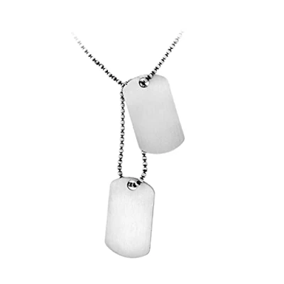 Image of Tuscany Silver Men&#039;s Sterling Oxidized Double Tag and Ball Chain Necklace of 51cm/20&#039; Engraving