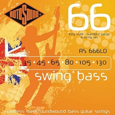 Image of Rotosound strings for electric bass SWING 66 Stainless SETS 6 str. RS666LD 35 130, White Black Red Blue, Small Medium Large X 2X