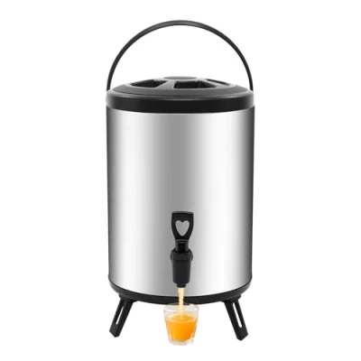 Image of 8L Stainless Steel Insulation Bucket with Tap, Insulated Beverage Dispenser Cold and Hot Drink Foldable Tripod, Double Barrelt for Hot/Cold Water or