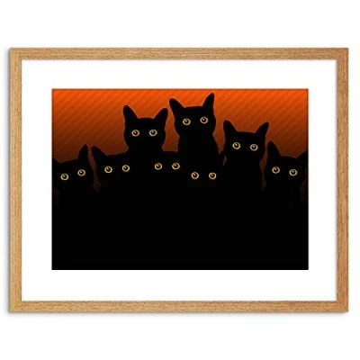 Image of Wee Blue Coo PAINTING ILLUSTRATION EIGHT BLACK CAT SILHOUETTES FRAMED PRINT F97X4721