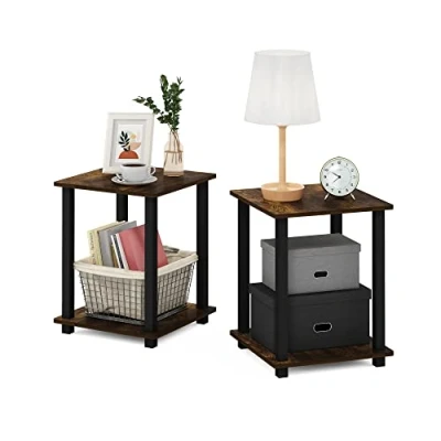 Image of Furinno 2 Pack End, Side Table, Nightstand, Composite wood, Amber Pine/Black, Set of 2, 39.6 x cm (2 Pack)