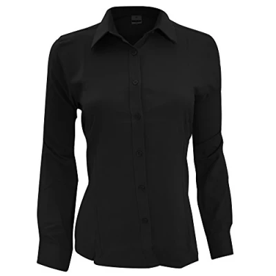 Image of Henbury Womens/Ladies Wicking Anti bacterial Long Sleeve Work Shirt (S) (Black)