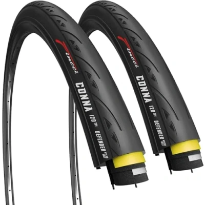 Image of Fincci Conna Pair 700x25c Tyres 25 622 Foldable Tyre 120TPI with Antipuncture Protection for Cycle Race Road Racing Touring Bicycle Bike 700 x 25c
