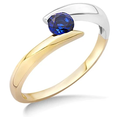 Image of Miore Ladies&#039; 0.4 carat Gemstone Engagement Rings, 9ct Two Tone Gold Twist Ring with Blue Sapphire Gem, Solid Ring, Wedding Delivered Jewellery box