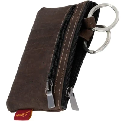 Image of Simaru Key Case Cork with Two Zips Vegan Made in EU, brown, Casual