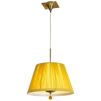 Image of Siena Pendant Round 1 Light E27, Antique Brass With Amber Cream Shade And Crystal