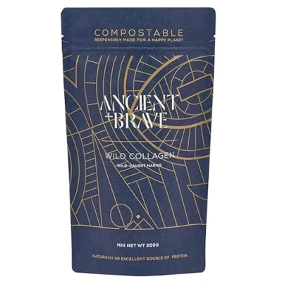 Image of Ancient + Brave Wild Collagen Powder 200g Pure Hydrolyzed Marine Peptides (Fish) Best for Women High Protein Halal Certified Compostable Packaging Paper