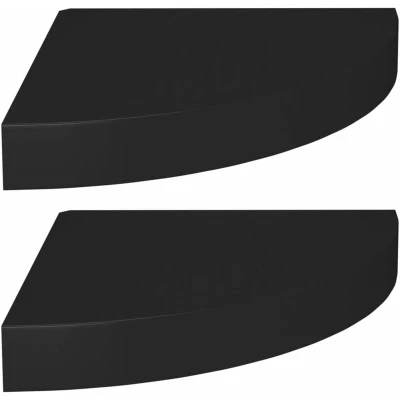 Image of vidaXL Floating Corner Shelves in Black 2 pcs 25x25x3.8 cm Wall Mount Display—Durable Honeycomb MDF and Metal Material, Invisible Mounting System