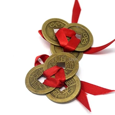 Image of juanxian 2pcs Chinese Feng Shui Three I Ching Coins for Fortune W gift bag SKU:Y1145,0.9 inch