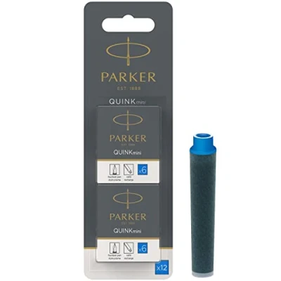 Image of Parker Mini Fountain Pen Ink Refill Cartridges Blue QUINK 12 Count