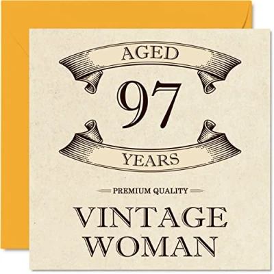 Image of Vintage 97th Birthday Cards for Women Aged 97 Years Fun Card Mum Sister Wife Granny Nanny Grandma Auntie, 145mm x Ladies Greeting Cards,