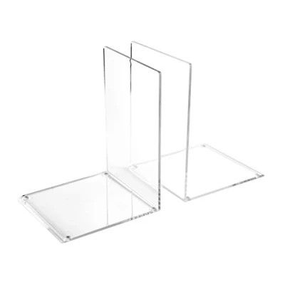 Image of OSCO Clear Acrylic Large Bookends 1 Pair Two Rubber Pads Non Slip H21.2 x W16 D15 cm