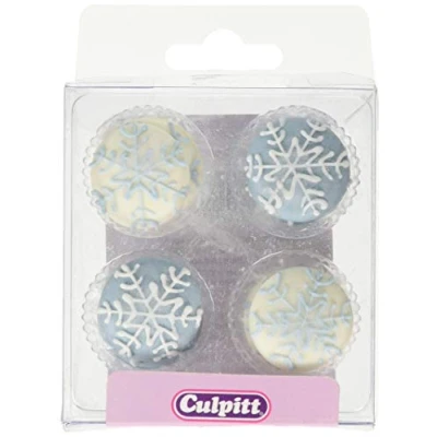 Image of Culpitt Snowflake Sugar Pipings, Festive Royal Icing Edible Decorations, Blue and White Winter Cake Cupcake Toppers, Pack of 12