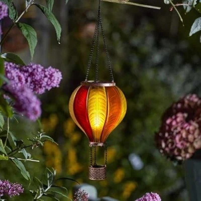 Image of Garden Mile Solar Hot Air Balloon Outdoor Hanging Lights Durable Lantern Realistic Flame Light for Garden, Patio, Balcony Decorations (Sunset)