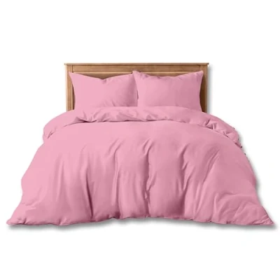 Image of GC GAVENO CAVAILIA Easycare Plain Dyed King Size Duvet Cover, Breathable Percale Bedding Sets, Polycotton Quilt Bedset With Matching Pillow Cases, Pink
