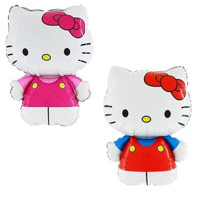 Image of Toyland® Hello Kitty Foil Balloon Pack 1 x 75cm (30&quot;) Character in Pink &amp; Red and Blue Kids Party Decorations