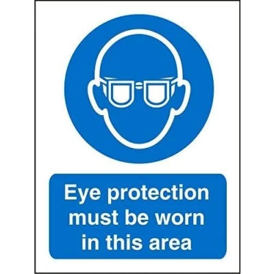 Image of Seco Eye Protection Must Be Worn In This Area Sign, 200mm x 300mm Self Adhesive Vinyl