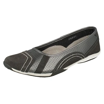 Image of Ladies Down to Earth Flat Ballerina Shoes Pewter Leather UK Size 4 EU 37 US 6