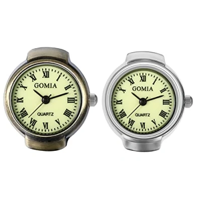 Image of JewelryWe Novelty Finger Watches Classic Round Quartz Watch Rings Adjustable Elastic Ring Watch, for Mothers Day, Roman numerals 2pcs,