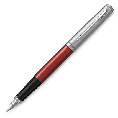 Image of Parker Jotter Fountain Pen Kensington Red Medium Nib Blue Ink Gift Box
