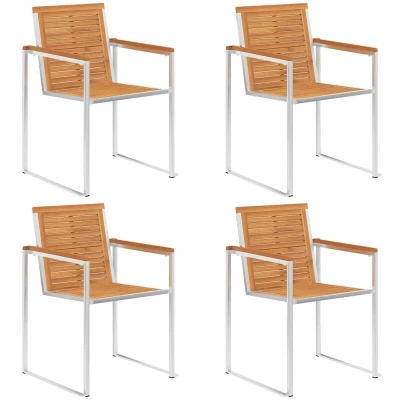 Image of vidaXL Garden Chairs 4 pcs Solid Acacia Wood and Stainless Steel