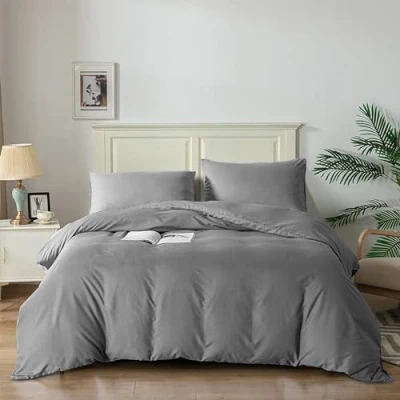 Image of Good Nite Duvet Cover Bedding Quilt Sets with Pillowcases Soft Microfiber Bed Set (Dark Gray, King 230x220cm)