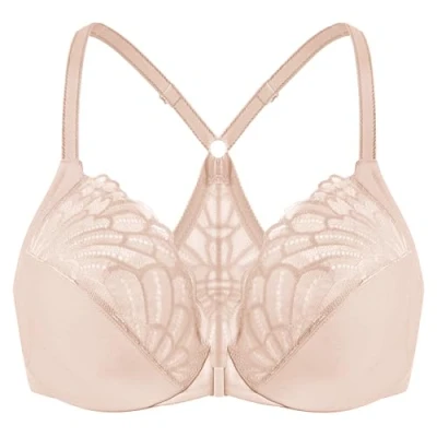 Image of MELENECA Women&#039;s Front Fastening Racerback Plus Size Stretch Lace Underwire Unlined Bras Beige 36C