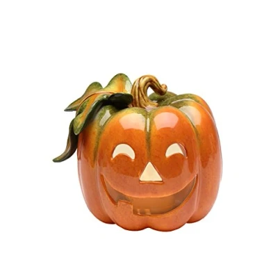Image of Cosmos 10362 Fine Porcelain Pumpkin Tea Light Holder, 4 3/8 Inch, Orange