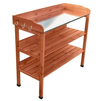 Image of Wooden Potting Planting Table Practical Working Decorative Bench Station Flower Garden Greenhouse