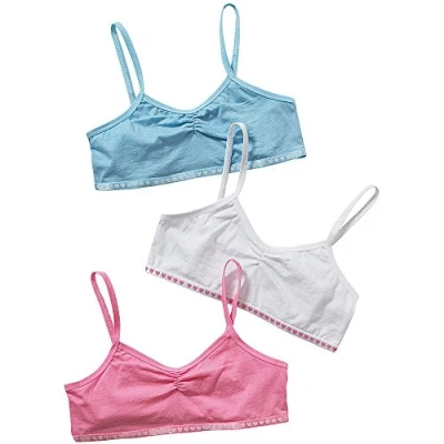 Image of Just Essentials Girls Back to School 3 Pack Cotton Crop Bra Tops UK Seller Pink/Blue 13 Years