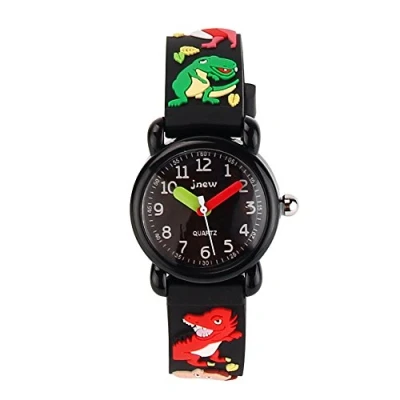 Image of ele ELEOPTION Children&#039;s Watch Waterproof 3D Cute Cartoon Design Round Dial Silicone Rubber Jelly Color Band Quartz Wristwatch for Little Xmas Girls Boy Kids Children (Dinosaur, Black)