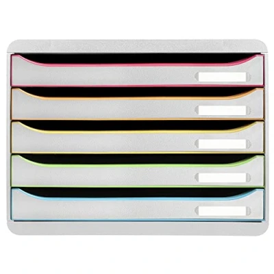 Image of Exacompta Ref. 308913D BIG box PLUS HORIZON 5 drawer for A4+ documents External dimensions: depth 27 x width 35.5 height 27.1 cm White/harlequin/white
