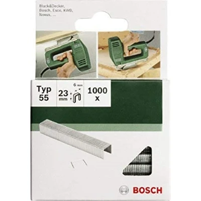 Image of Bosch 1000x Narrow Crown Staples Type 55 (Textiles, carpet, Acoustic panels, Lawn 6 x 1.08 19 mm, Accessories Tacker, Staple Gun)