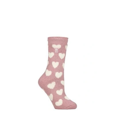 Image of Women&#039;s 1 Pair SOCKSHOP Heat Holders 2.3 TOG Patterned Thermal Socks Bold Heart Ballerina Pink 4 8