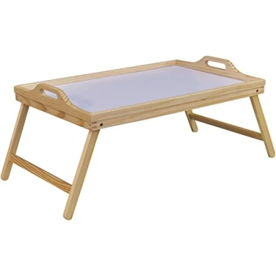 Image of Folding Wooden Bed Tray Lap, Serving, Breakfast in Bed, Table for Eating or Work Use Laptops, do Puzzles and Read With Legs Flat on Beds your Lap Chairs