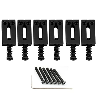 Image of Musiclily Ultra 10.5mm Modern Brass Bridge Saddles for Strat/Tele Style Electric Guitar, Black (Set of 6)