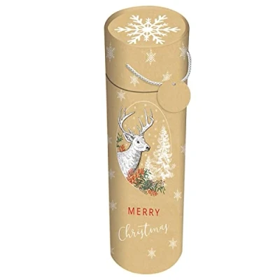 Image of Merry Christmas Stag Design Wine Bottle Gift Tube &amp; Tag Brown