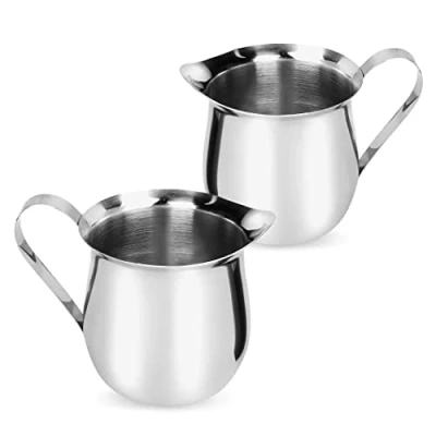 Image of Rolin Roly 2 pcs 60ml Stainless Steel Small Bell Shaped Milk Frothing Pitcher Creamer Jug for Barista Cappuccino Espresso Coffee (60ml)