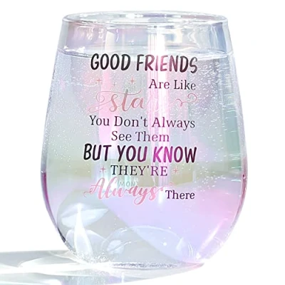 Image of DONGSHANGIFT Best Friend Birthday Gifts for Women,Good Friends are Like Stars Wine Glass, Friendship Women Birthday,Stemless Glass Ideas Men 15oz