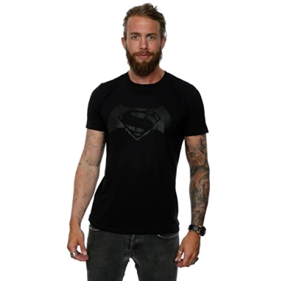 Image of DC Comics Men&#039;s Batman v Superman Logo Print T Shirt Large Black