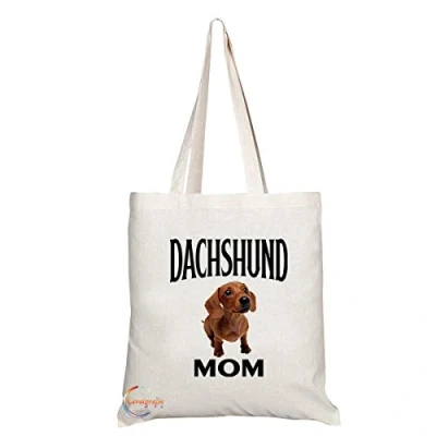 Image of Coralgraph Inc TB582 DACHSHUND MOM Novelty Present Gift Printed Eco Friendly Stylish Long Handled Tote Shoulder Bag