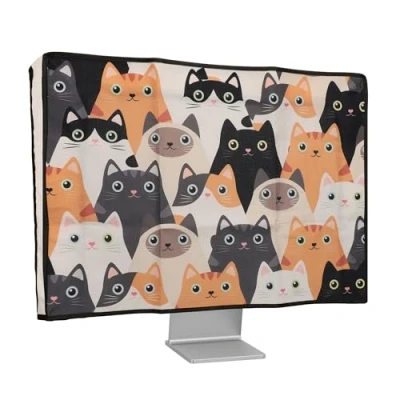 Image of kwmobile Dust Cover for 24 26&quot; Monitor Linen Protector with Design Cats Orange/Black/White